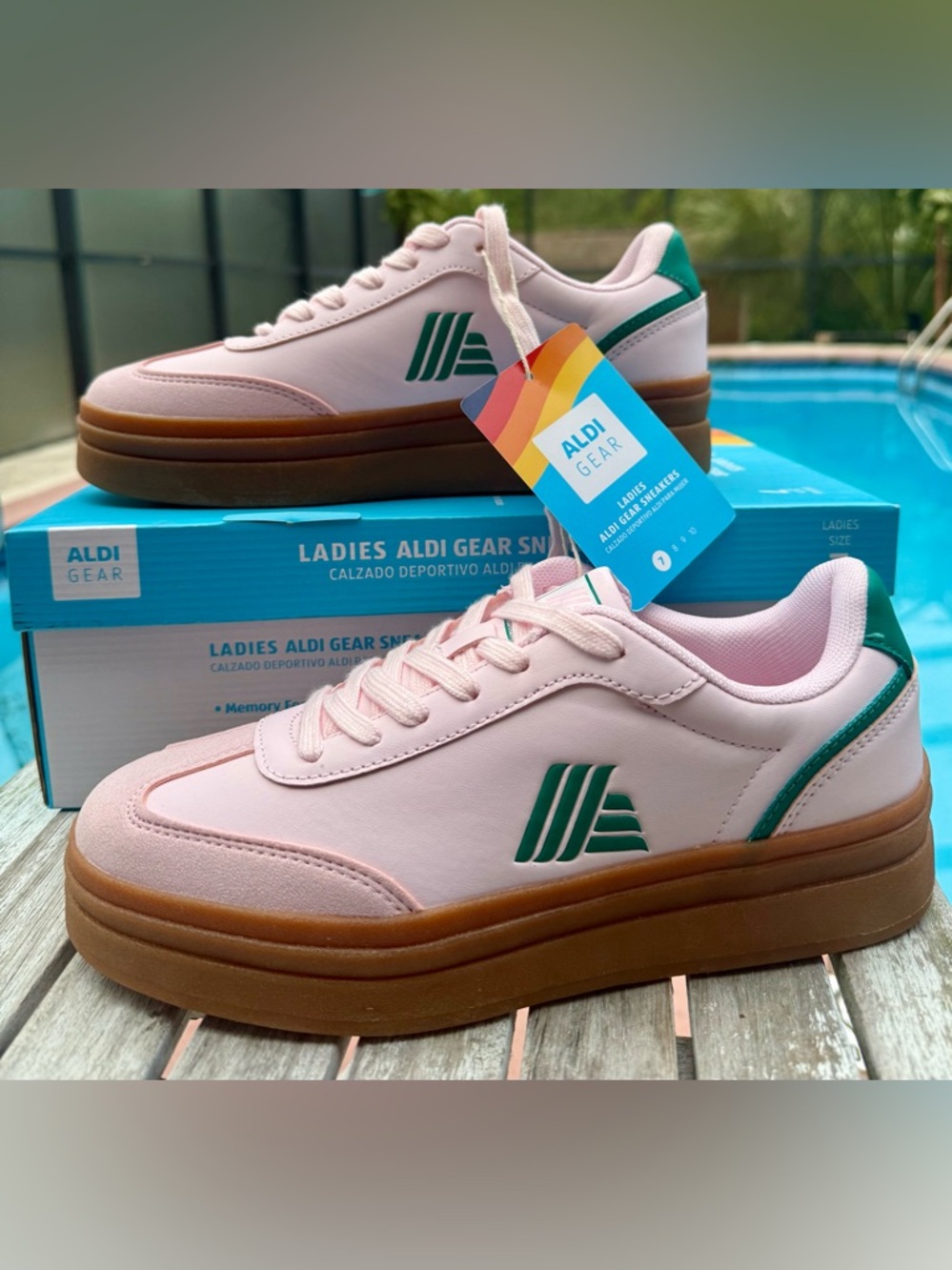 Aldi Gear Platform Sneakers Pink/Green 50th Anniversary 2026 Wmens 7~NEW IN BOX